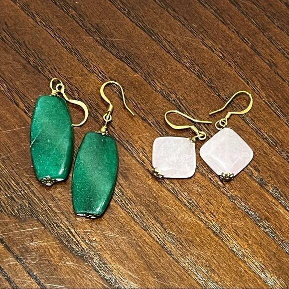 Jewelry - 2 Pairs of Semi-Precious Stones earrings.  Pink quartz & Tree Jasper